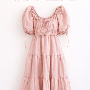 En Saison Pink Poplin Puff Sleeve Tiered Midi Dress Cottagecore Prairie Style S